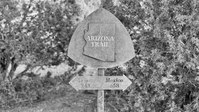 A sign points north and south on the Arizona Trail