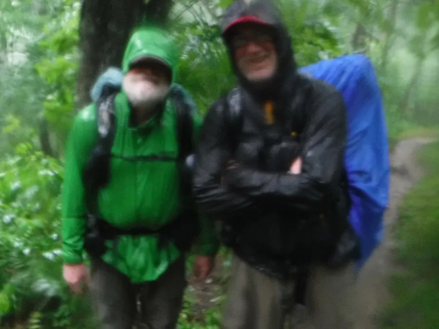 Stick and Mike in the pouring rain
