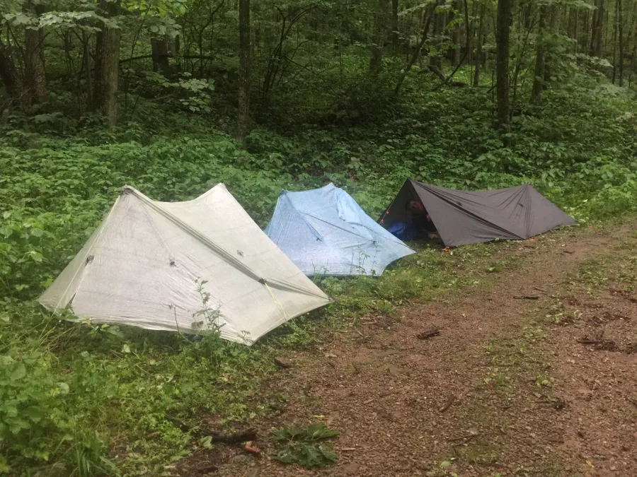 Tents pitched on the fire road