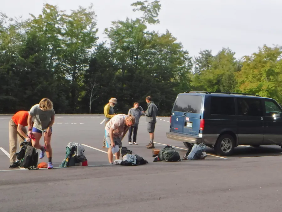Dropping off hikers in the parking lot