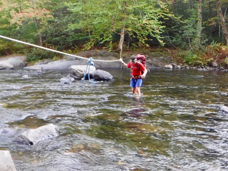 Boomer crossing Big Wilson Stream