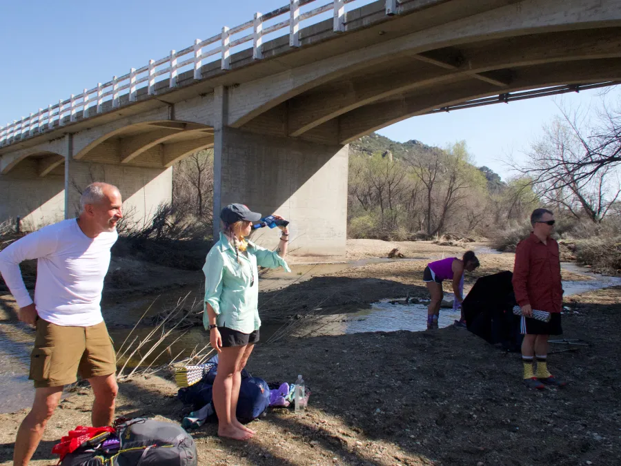 Filtering water at Cottonwood Creek