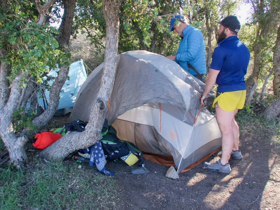 Tengo and Bookworm set up tents