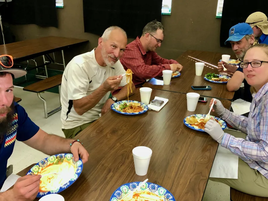 Eating a spaghetti dinner