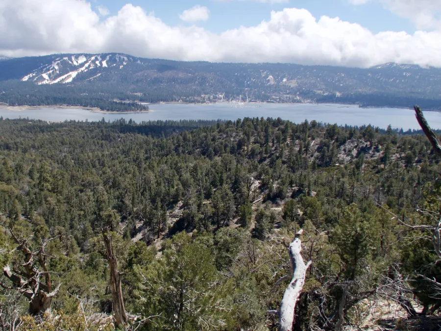 view of Big Bear Lake and a ski resort