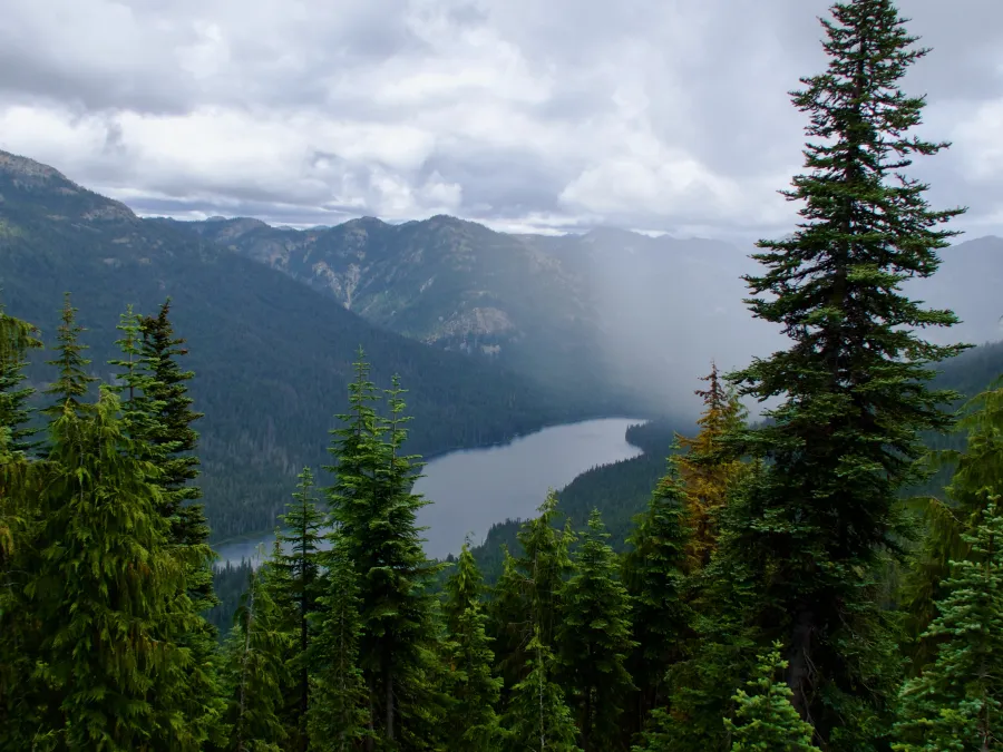 Rain falling over Waptus Lake