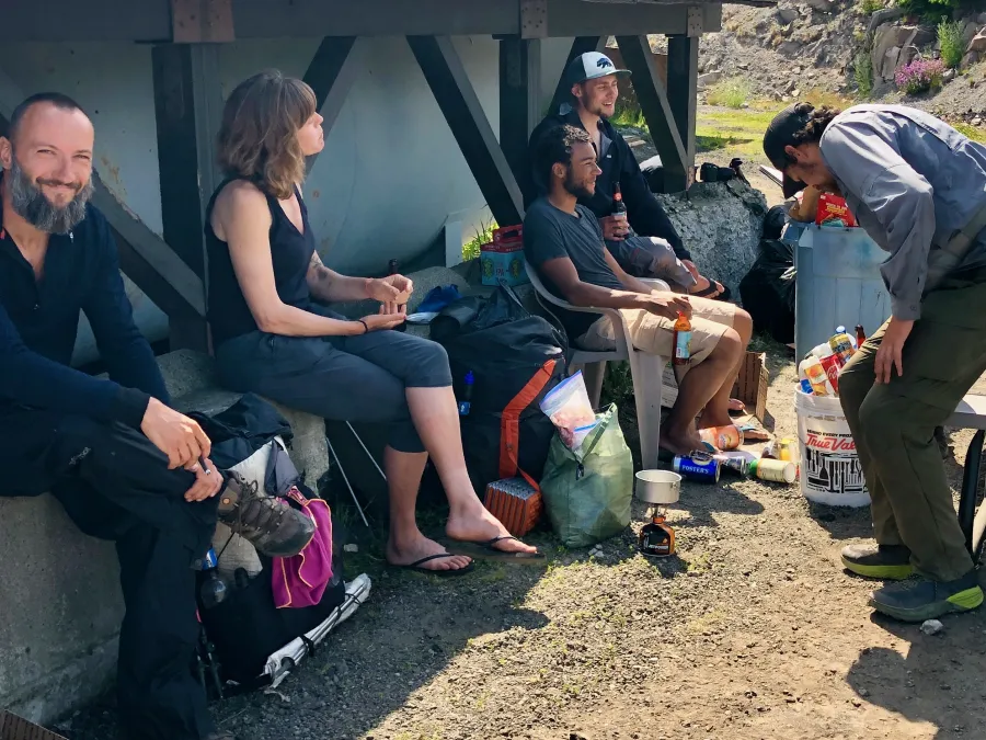 Kermit, Dave and other hikers at Kracker Barrel