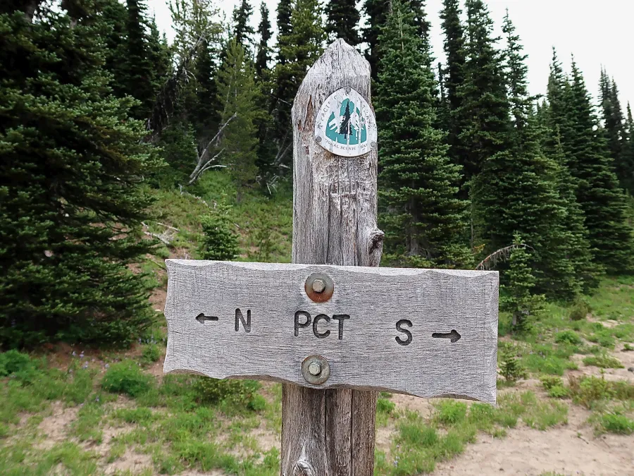 A sign marking the north and south directions of the PCT