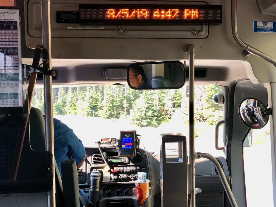 Riding a shuttle bus to Government Camp