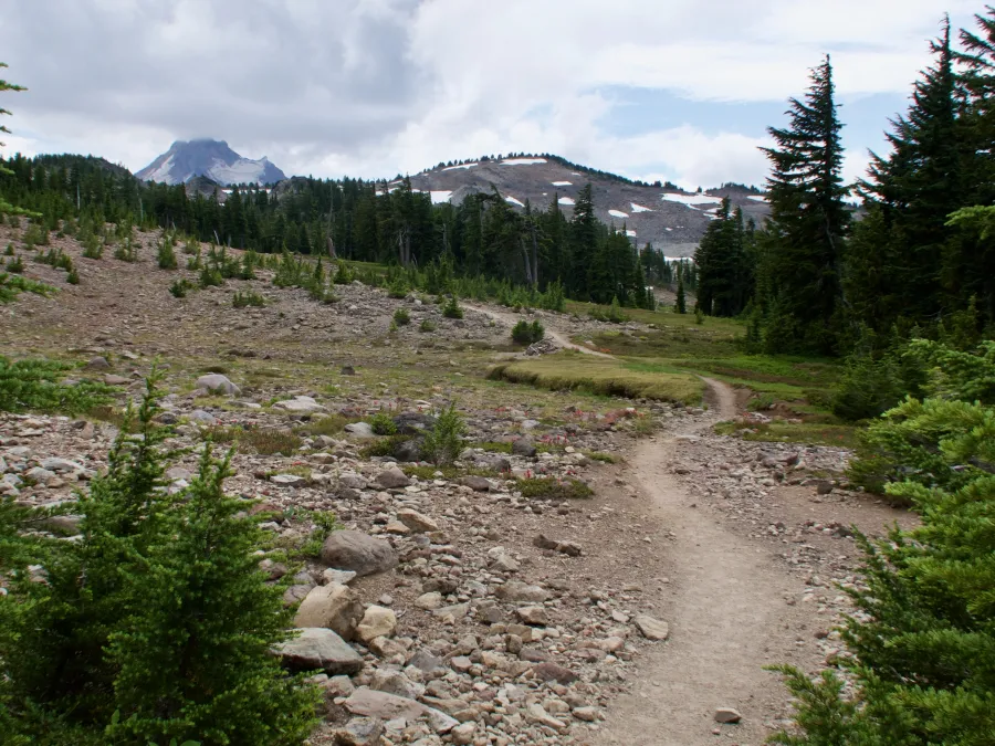 Patches of snow appear ahead