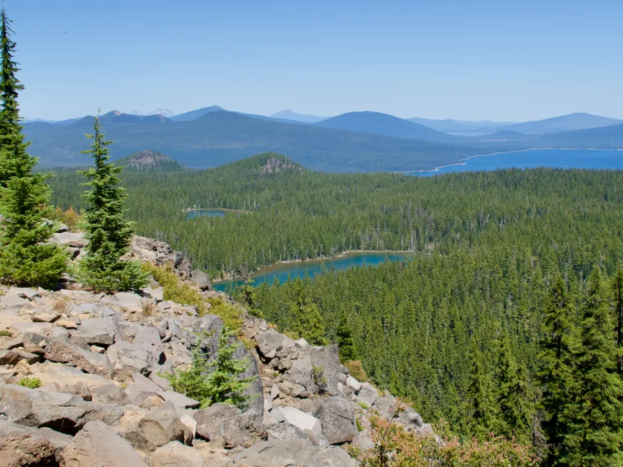 Looking back to lakes and mountains