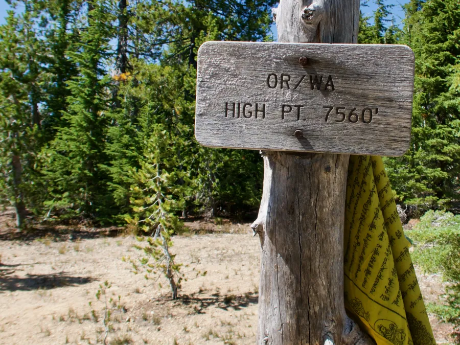 A sign marking the highest point of the PCT in Washington and Oregon