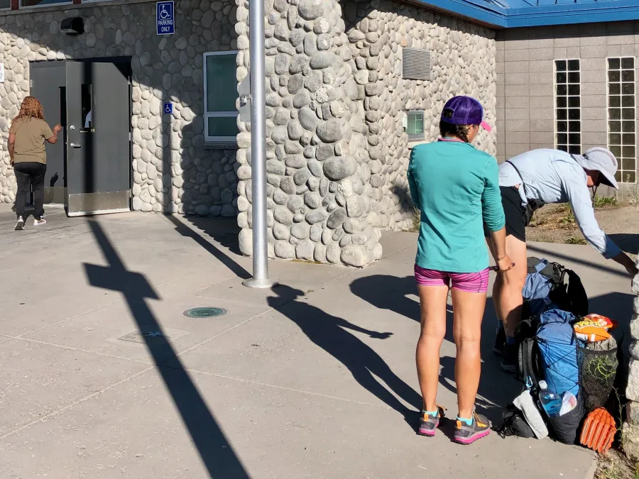 Sunkist and Bluejay at the Interstate 80 rest area near Truckee