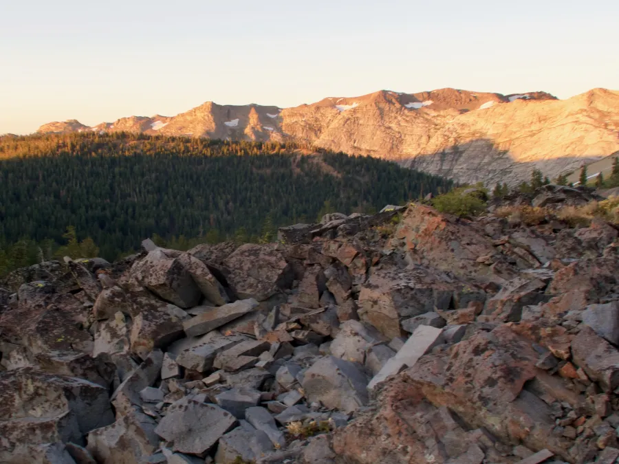 Morning sun hitting a rocky ridge