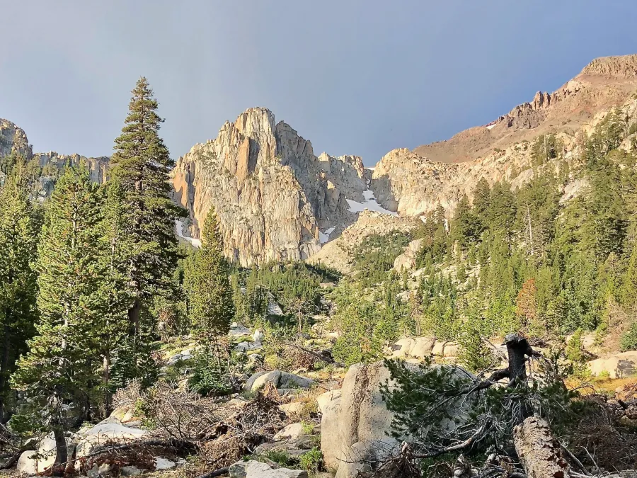 A jagged wall of rock