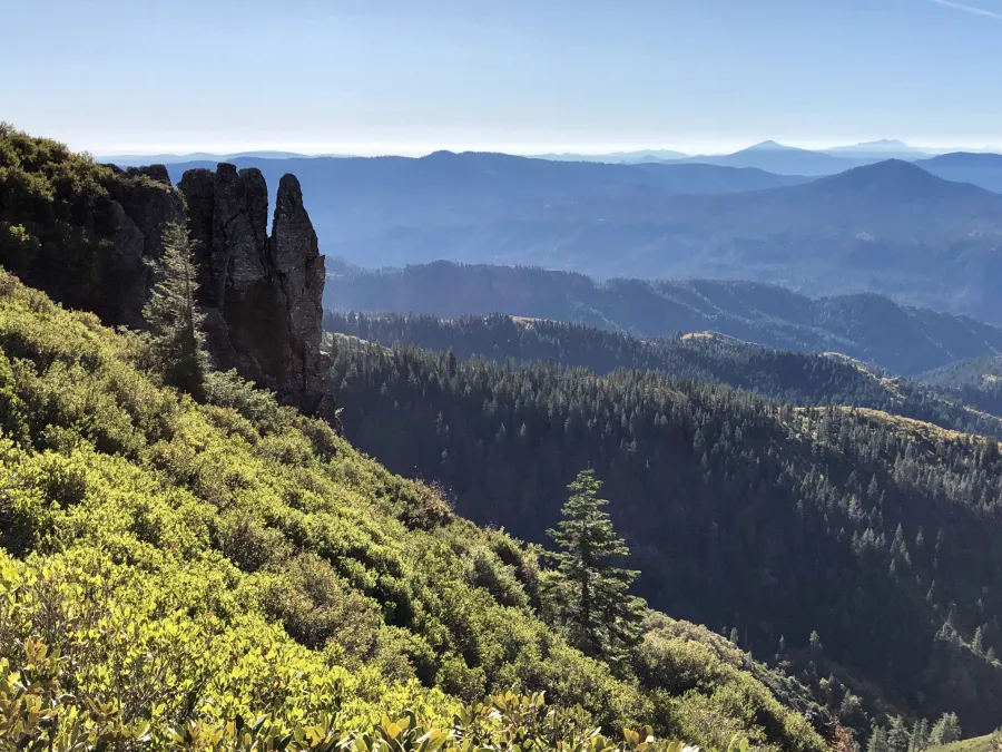 A rock outcropping that looks like chimneys