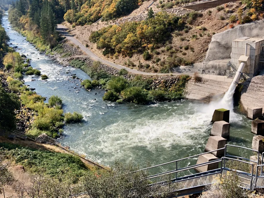 Water flowing from the dam