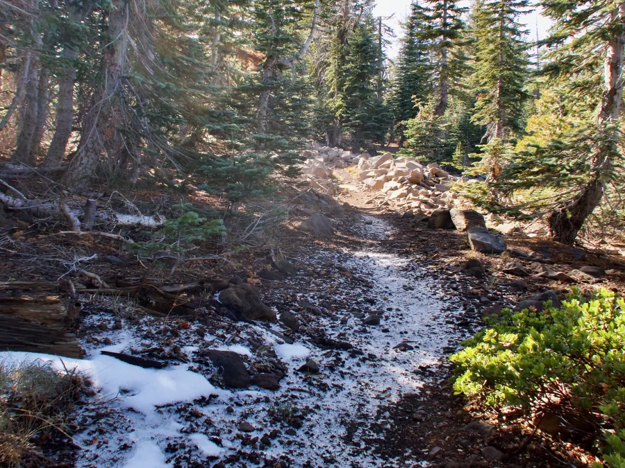 A small amount of snow on the trail