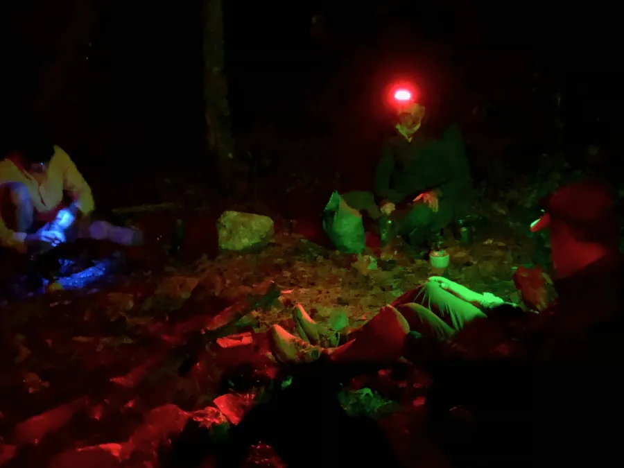 Eating breakfast by headlamp light