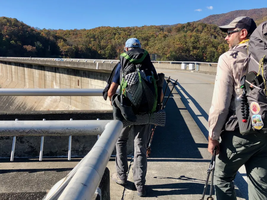 Tengo and JA cross Fontana Dam