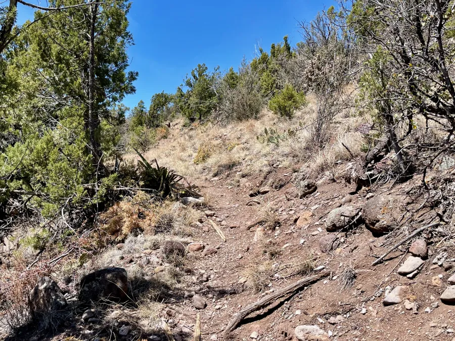 The trail makes a rugged climb