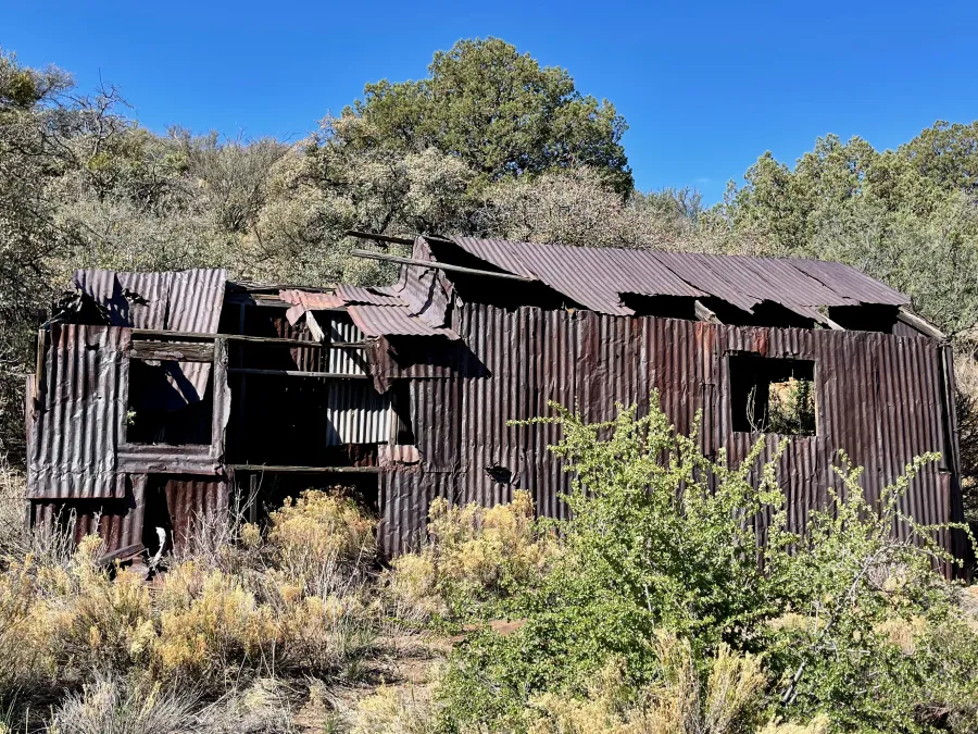 A rusted old building at a mine site