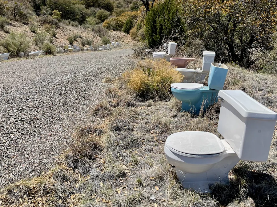 Toilets along a driveway