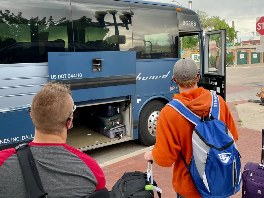 Boarding a Greyhound bus 