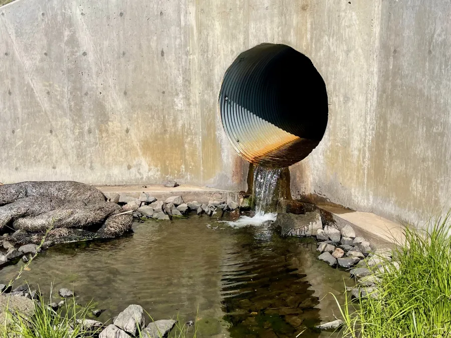Water flows from a pipe