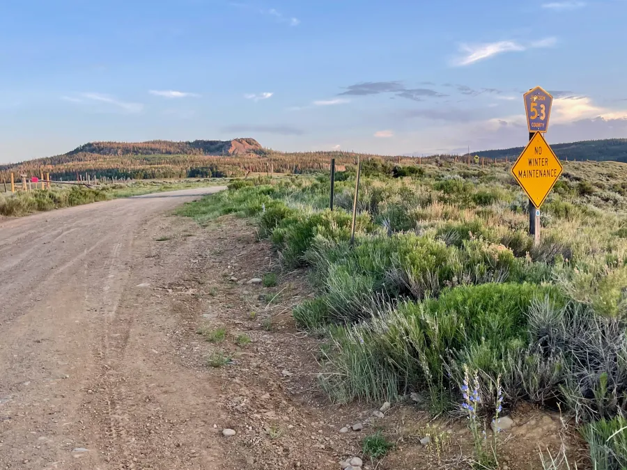 The CDT turns off Colorado Highway 14 and onto Indian Creek Road