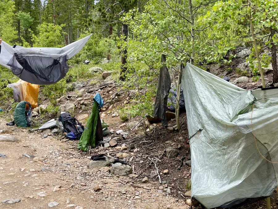 Top O' tries to dry his tent