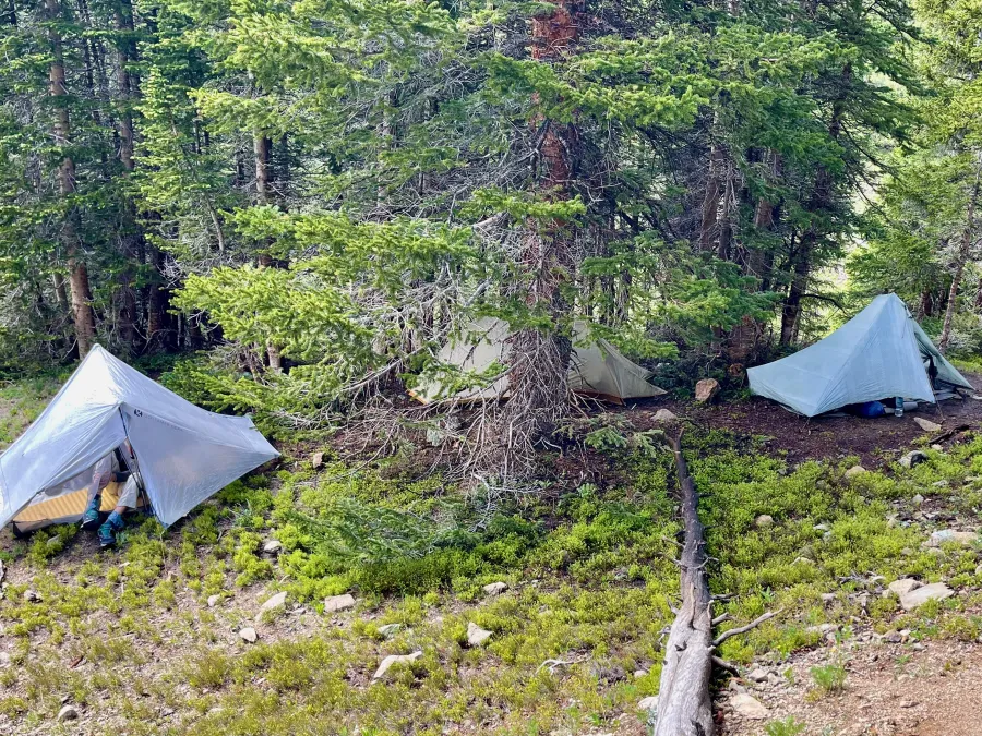 Tents set up near the trail