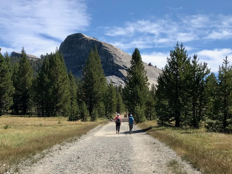Day-hikers on a gravel road