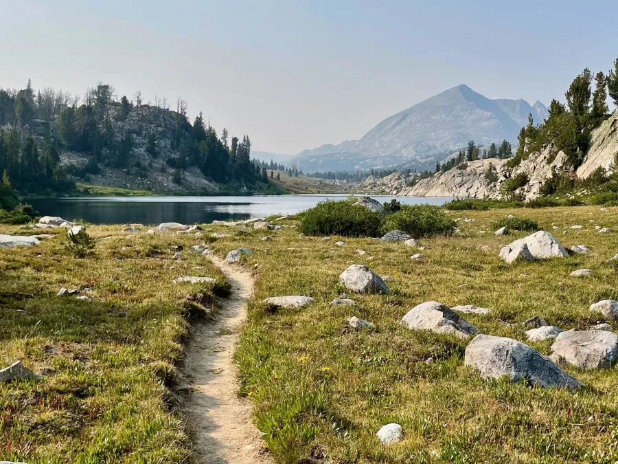 The trail passes between two lakes