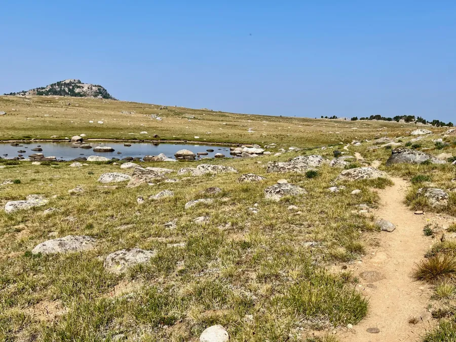 The first pond next to the trail