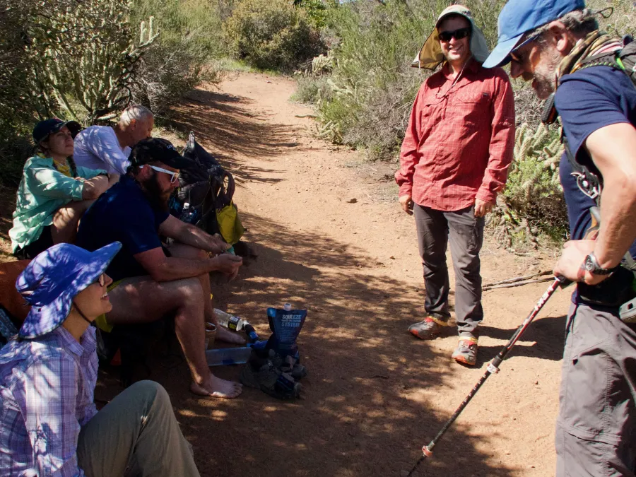 Taking a break near the water cache