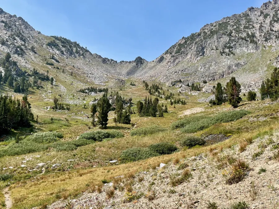 Climbing to a saddle on a ridge