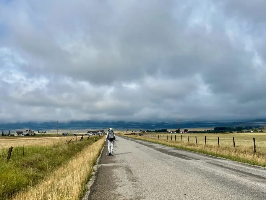 Low clouds hang over a Montana road