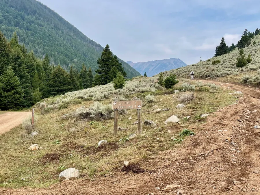 The road becomes rougher at a switchback