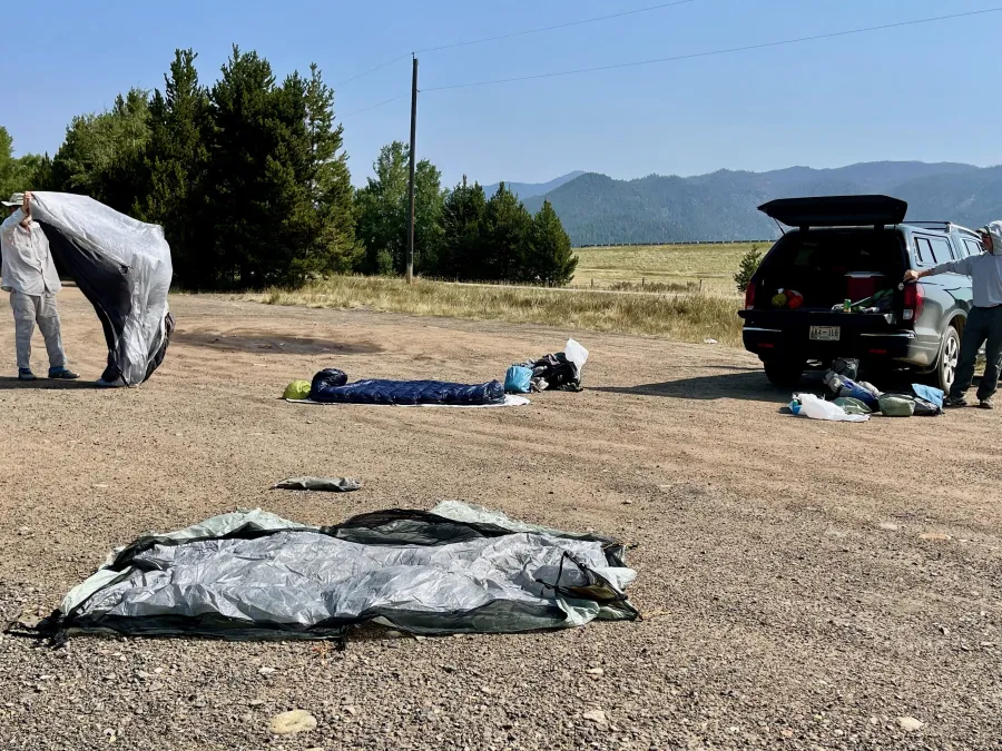 Top O' lays out gear to dry in the sun