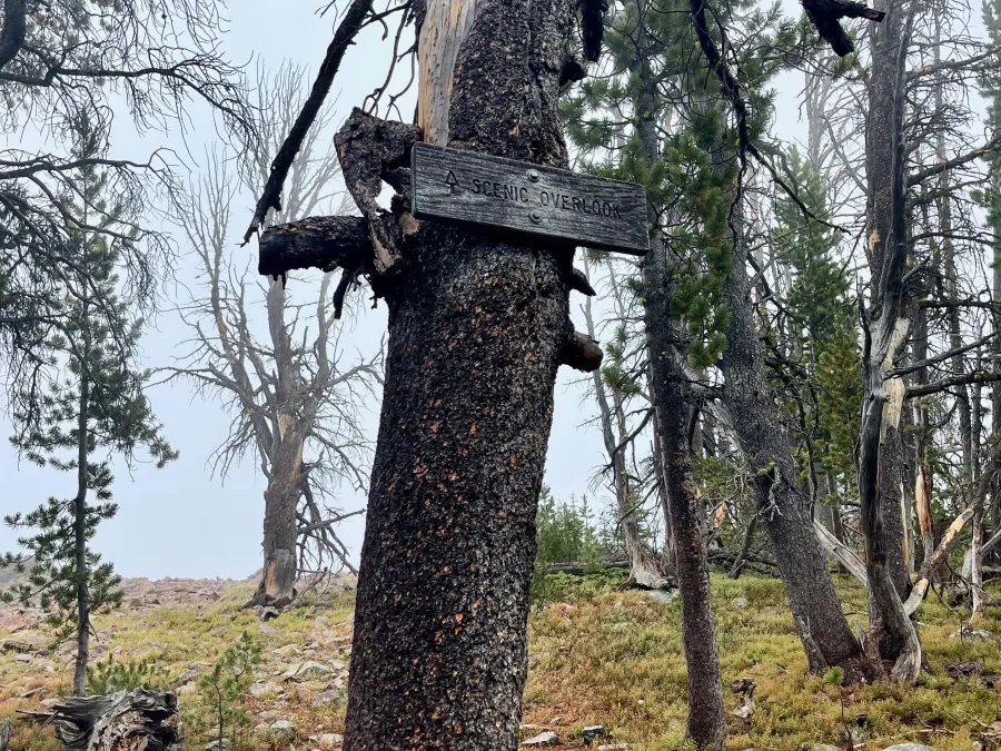 A sign marks a side trail to a scenic overlook