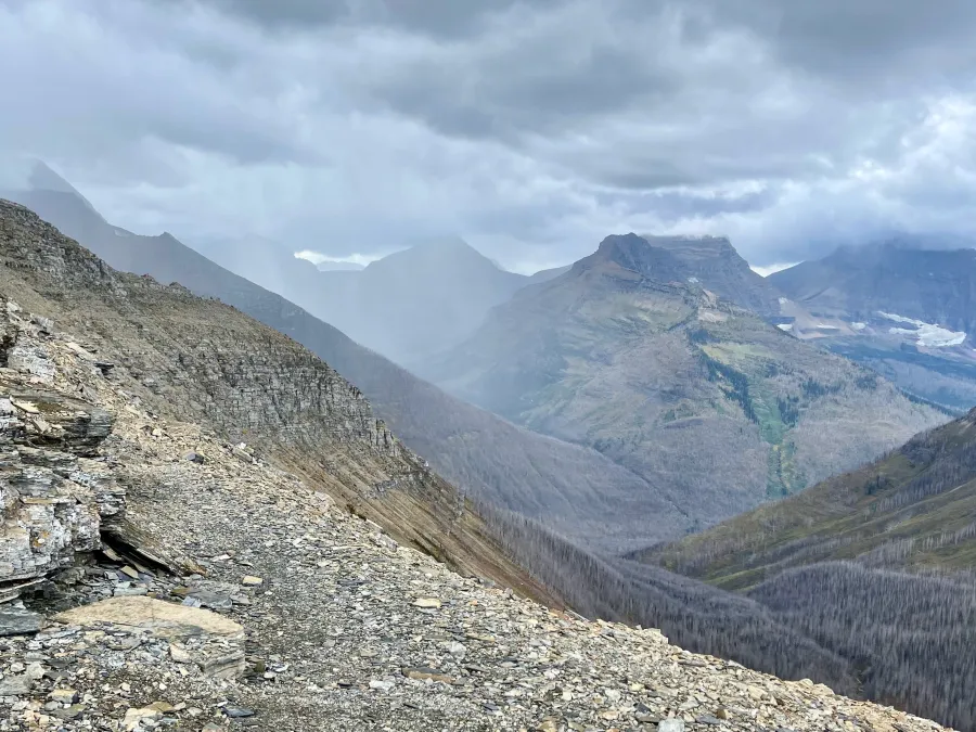 Heavy rain falling in a valley