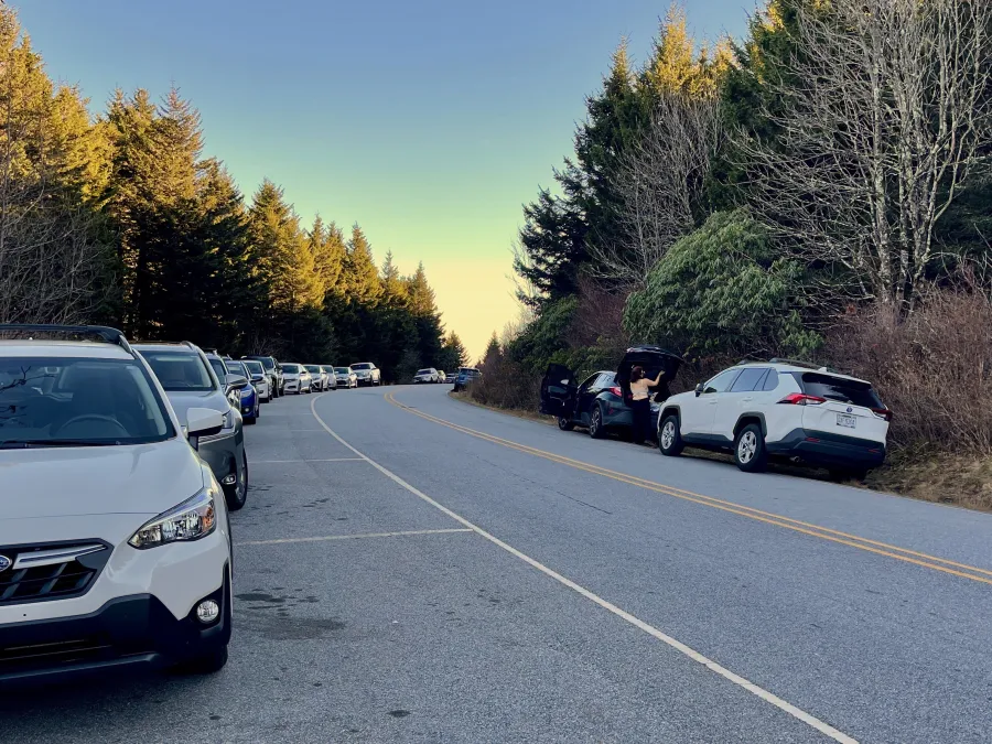 Parked cars on Black Balsam Knob Road