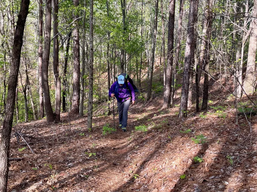 Tengo Hambre walks with one trekking pole