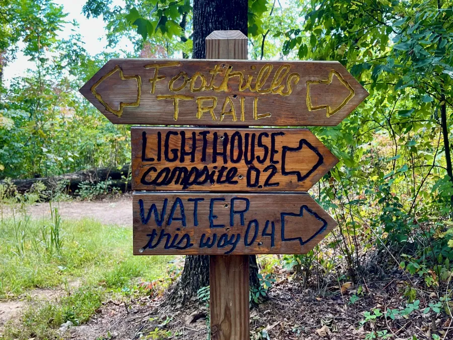 Direction signs at a campsite