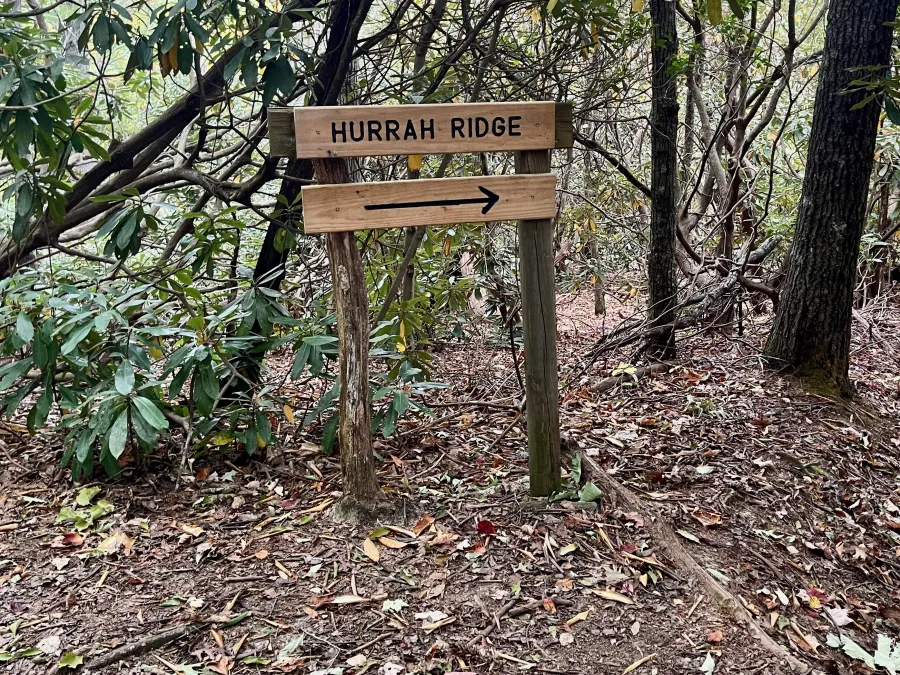 A sign points to Hurrah Ridge