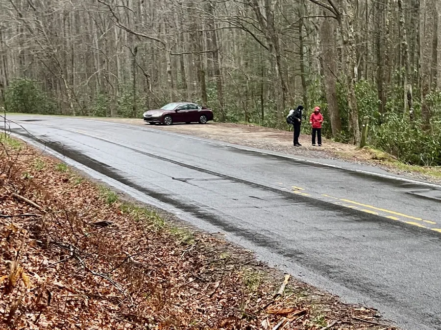 Arriving at Spivey Gap in the rain