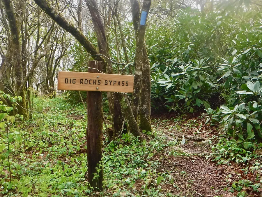 Sign and blue blaze for bad weather bypass trail