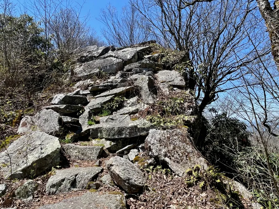 A steep climb on boulders