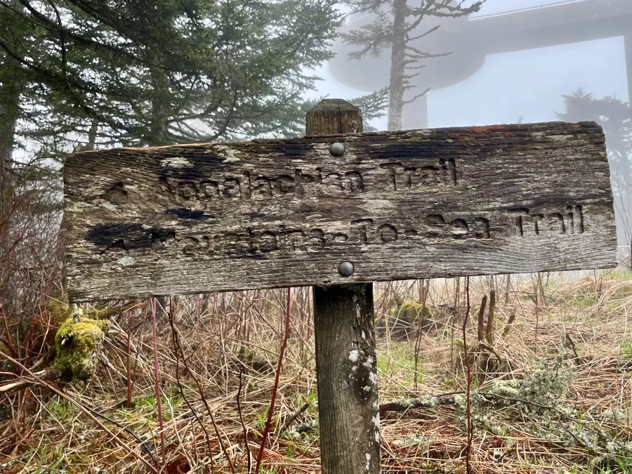 A sign marking the start of the Mountains-to-Sea Trail